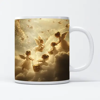 Angel Children Flying Among Golden Clouds
