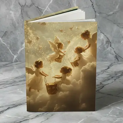 Angel Children Flying Among Golden Clouds