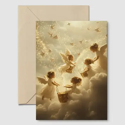 Angel Children Flying Among Golden Clouds