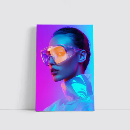 Futuristic Woman Neon Pink Blue Background