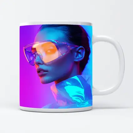 Futuristic Woman Neon Pink Blue Background