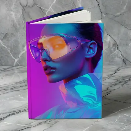 Futuristic Woman Neon Pink Blue Background