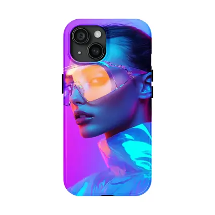 Futuristic Woman Neon Pink Blue Background