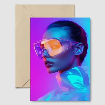 Futuristic Woman Neon Pink Blue Background