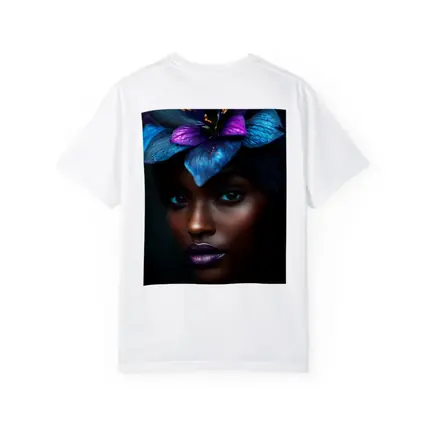 Black Woman Blue Purple Floral Headdress Portrait