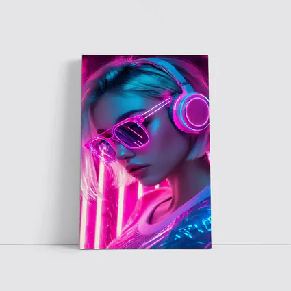 Neon Girl With Headphones Pink Cyberpunk