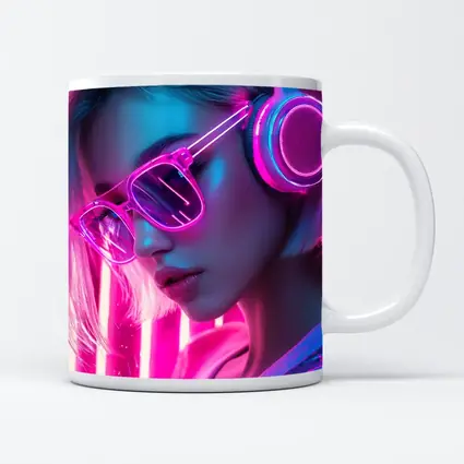 Neon Girl With Headphones Pink Cyberpunk