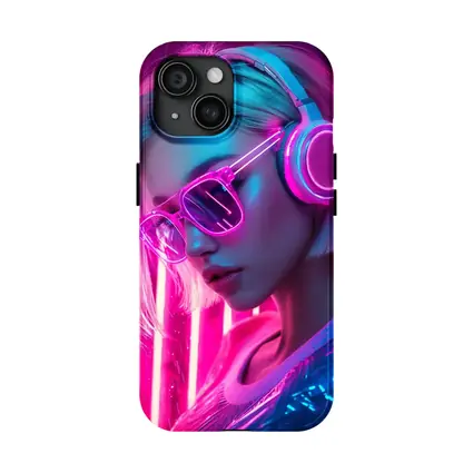 Neon Girl With Headphones Pink Cyberpunk