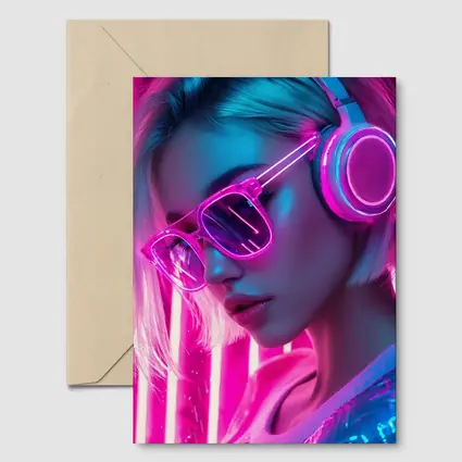 Neon Girl With Headphones Pink Cyberpunk