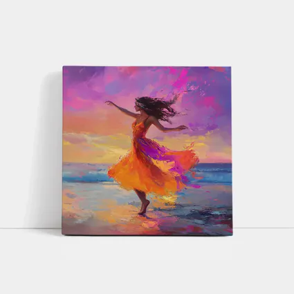 Dancing Woman Beach Sunset Oil Painting