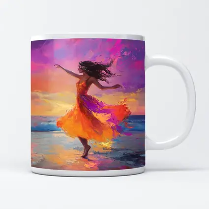 Dancing Woman Beach Sunset Oil Painting