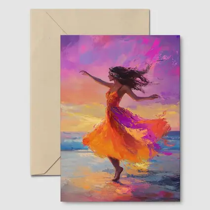 Dancing Woman Beach Sunset Oil Painting