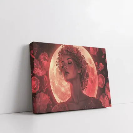 Woman Floral Crown Red Moon Roses