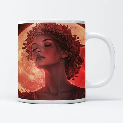 Woman Floral Crown Red Moon Roses