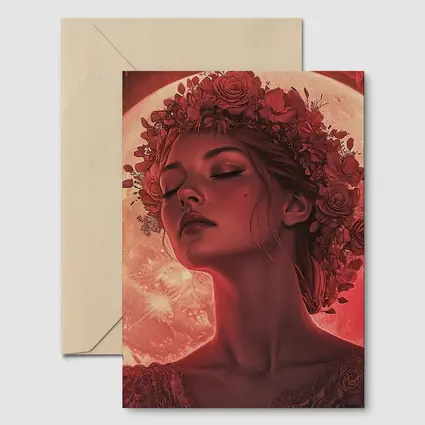 Woman Floral Crown Red Moon Roses