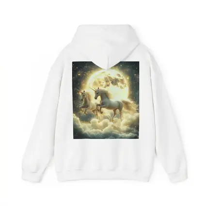 Two White Unicorns Running Over Moonlit Clouds