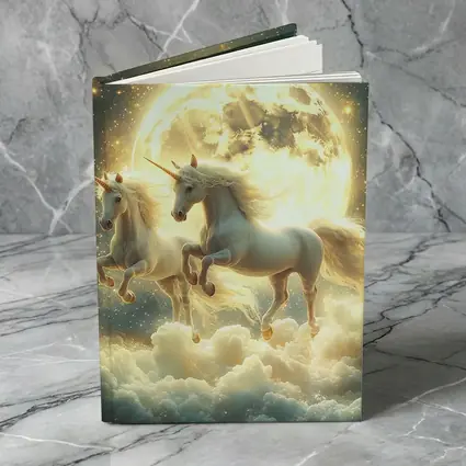 Two White Unicorns Running Over Moonlit Clouds