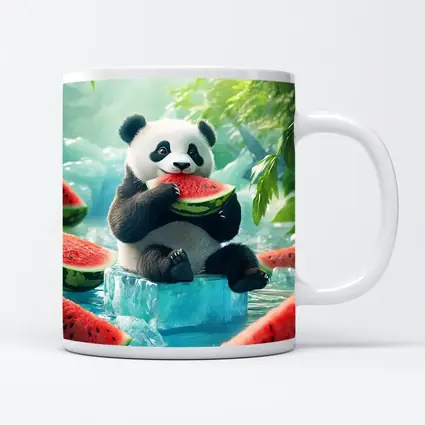 Panda Eating Watermelon on Ice Block