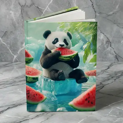 Panda Eating Watermelon on Ice Block