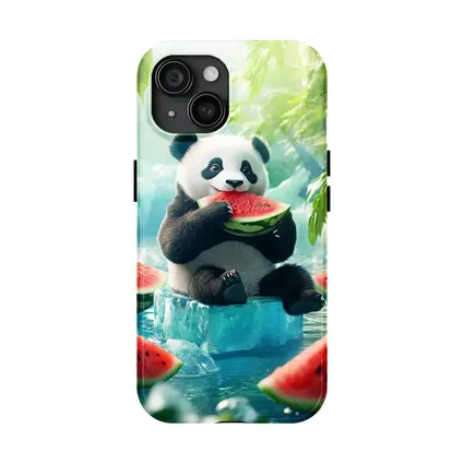 Panda Eating Watermelon on Ice Block