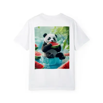 Panda Eating Watermelon on Ice Block
