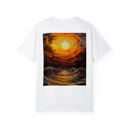 Fiery Sunset Over Dramatic Ocean Waves