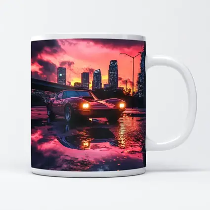 Retro Muscle Car Rainy City Sunset