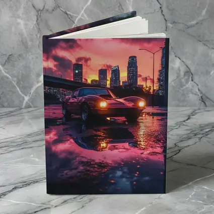 Retro Muscle Car Rainy City Sunset