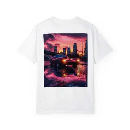 Retro Muscle Car Rainy City Sunset