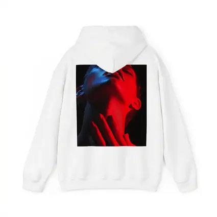 Woman Red Blue Neon Light Dark Background