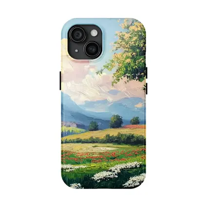 Oil Painting Green Meadow Mountains Summer Landscape