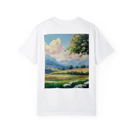 Oil Painting Green Meadow Mountains Summer Landscape
