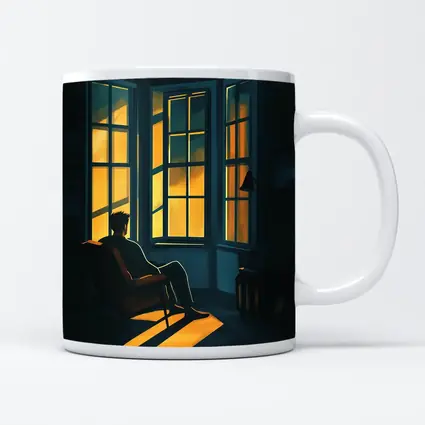 Man Sitting Alone By Golden Window