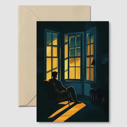 Man Sitting Alone By Golden Window