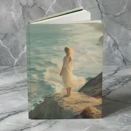 Woman White Dress Standing Ocean Cliff