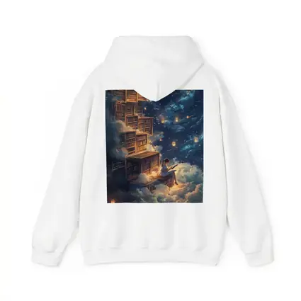 Girl Reading Book Floating Cloud Library Night