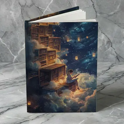Girl Reading Book Floating Cloud Library Night