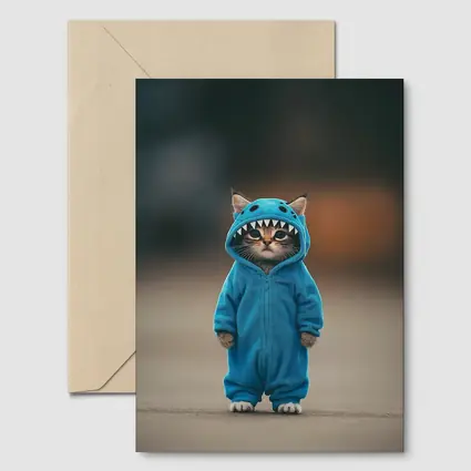 Cat Wearing Blue Monster Onesie Costume