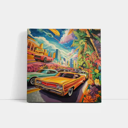 Retro Classic Cars Tropical City Pop Art