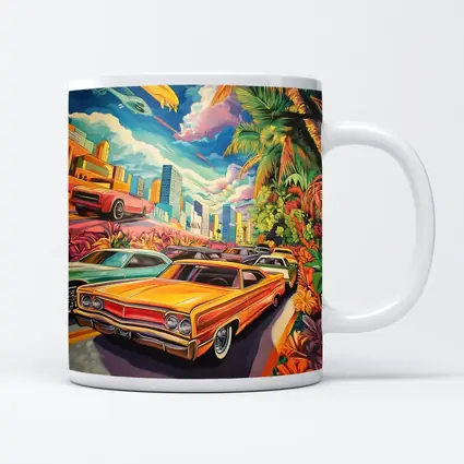 Retro Classic Cars Tropical City Pop Art