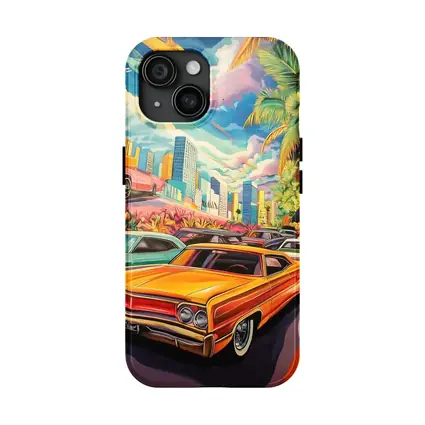 Retro Classic Cars Tropical City Pop Art