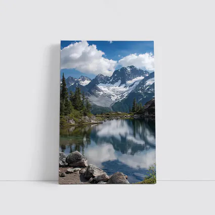 Alpine Lake Reflecting Snow Capped Mountains