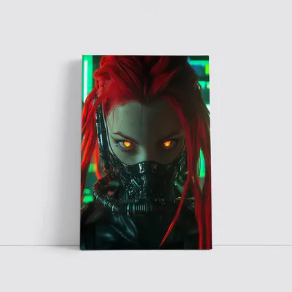 Cyberpunk Red Hair Woman Glowing Eyes Neon