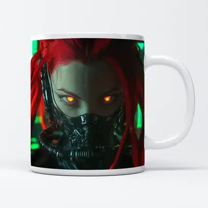 Cyberpunk Red Hair Woman Glowing Eyes Neon