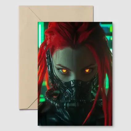 Cyberpunk Red Hair Woman Glowing Eyes Neon