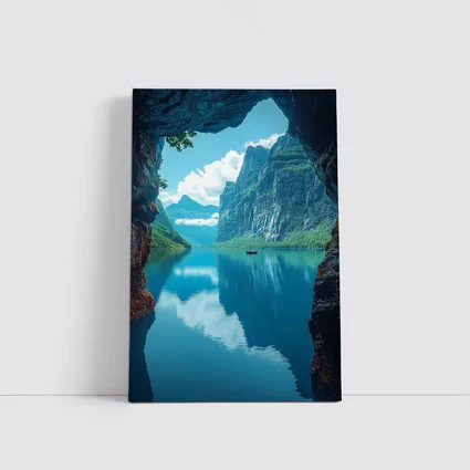 Fjord Cave Archway Blue Mountain Reflection