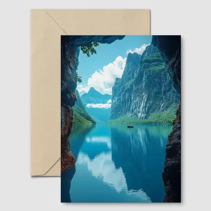 Fjord Cave Archway Blue Mountain Reflection