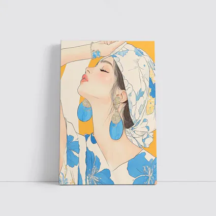 Fashion Woman Blue Floral Illustration Art