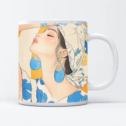 Fashion Woman Blue Floral Illustration Art