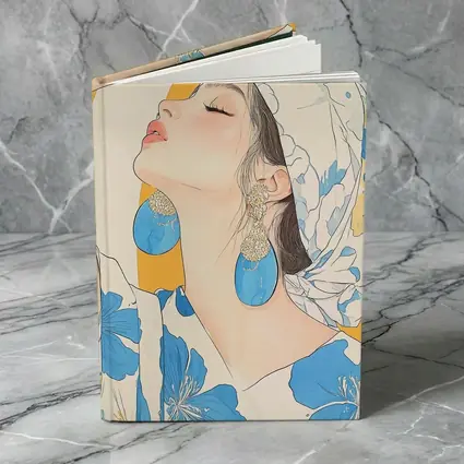 Fashion Woman Blue Floral Illustration Art